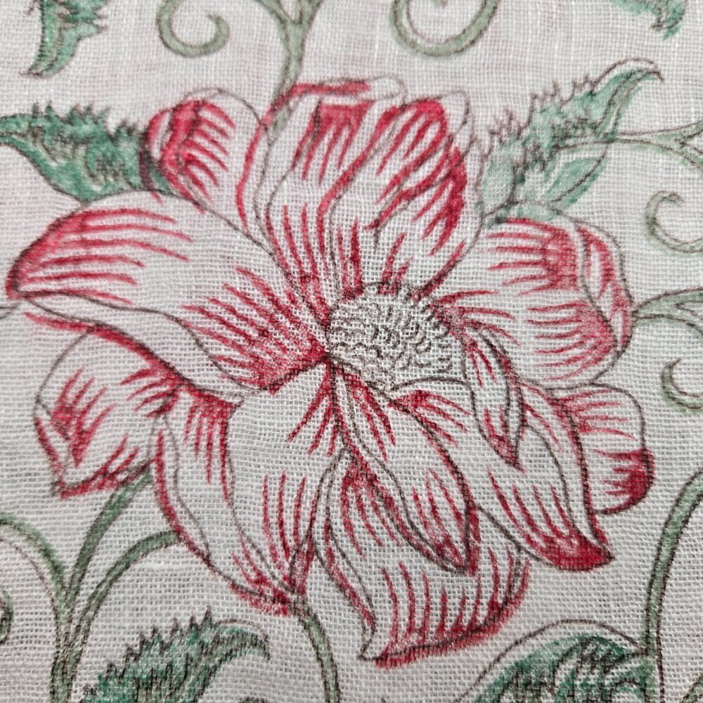 100% Linen Scarf Flowers Floral Austria Fair Trade Sekyra Handdruck - Picture 2 of 6